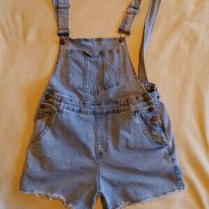 Blue denim overall shorts
